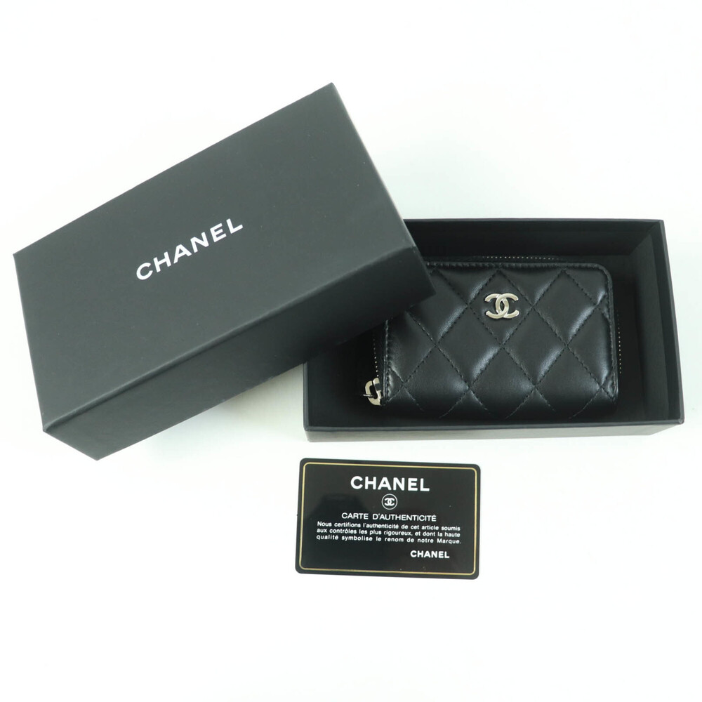 CHANEL Authentic Black Lambskin Leather Logo Wallet - Picture 2 of 10
